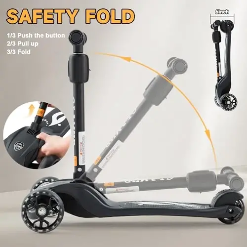 GLAMUP Soziladigan Balandlikdagi Soziladigan Rulga Ega Kick Scooter, Bolalar uchun 3 G'ildirakli LED Chiroqlari bilan Scooter, 2 Yosh, 6 Yosh, 8 Yosh Bolalarga Mos, O'g'il va Qizlar uchun Qo'shimcha Keng Platforma - 4