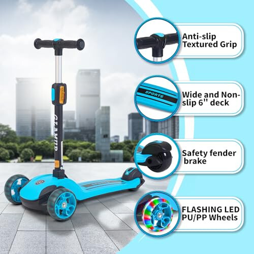 GLAMUP Tekerlekli Scooter Sozlanadigan Balandligi Sozlanadigan Rul, Bolalar Uchun 3 G'ildirakli LED Chiroqlari bilan Scooter, 2 Yosh, 6 Yosh, 8 Yosh Bolalar Uchun Mos, Bolalar va Qizlar Uchun Keng Maydon - 8