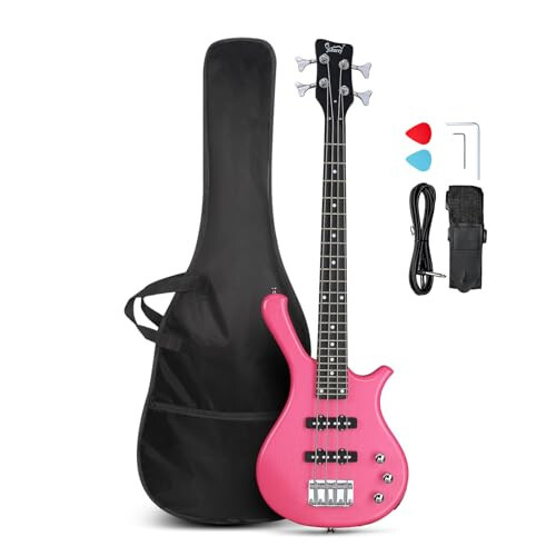 GLARRY 4 String Electric Bass Guitar, 36-inch Bass Guitar Beginner Kit with Cable, Strap and Bag for Kids, Boy and Girl (Pink) - 2