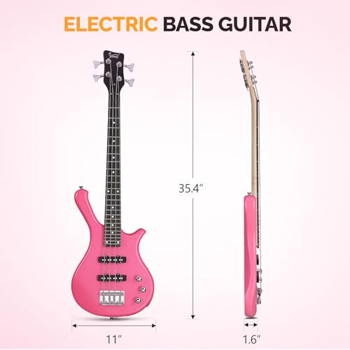 GLARRY 4 String Electric Bass Guitar, 36-inch Bass Guitar Beginner Kit with Cable, Strap and Bag for Kids, Boy and Girl (Pink) - 7