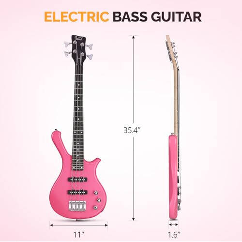 GLARRY 4 String Electric Bass Guitar, 36-inch Bass Guitar Beginner Kit with Cable, Strap and Bag for Kids, Boy and Girl (Pink) - 7