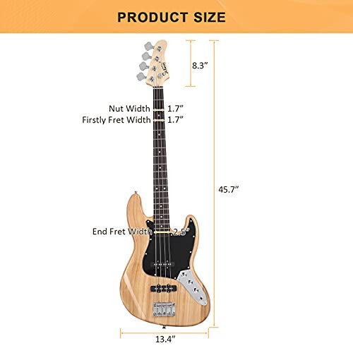 GLARRY 4 String GJazz Electric Bass Guitar Full Size Right Handed with Guitar Bag, Amp Cord and Beginner Kits (Burly Wood) - 3