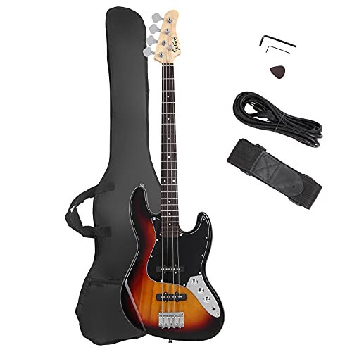 GLARRY 4 String GJazz Electric Bass Guitar Full Size Right Handed with Guitar Bag, Amp Cord and Beginner Kits (Sunset) - 1