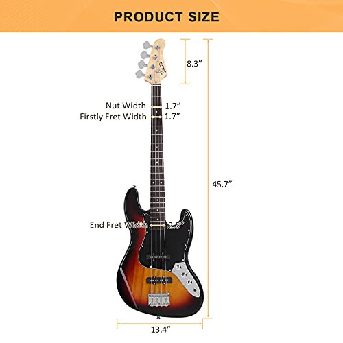 GLARRY 4 String GJazz Electric Bass Guitar Full Size Right Handed with Guitar Bag, Amp Cord and Beginner Kits (Sunset) - 3