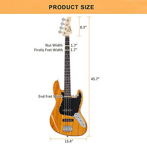 GLARRY 4 String GJazz Electric Bass Guitar Full Size Right Handed with Guitar Bag, Amp Cord and Beginner Kits (Transparent Yellow) - 3