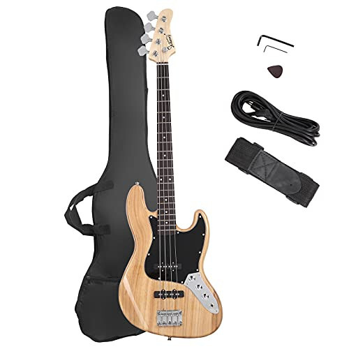 GLARRY 4 String GJazz Elektrik Bas Gitar Sağ Elini Kullananlarla Tam Boy Gitar Çantası, Amfi Kablosu va Başlangıç Kitler (Burly Wood) - 1