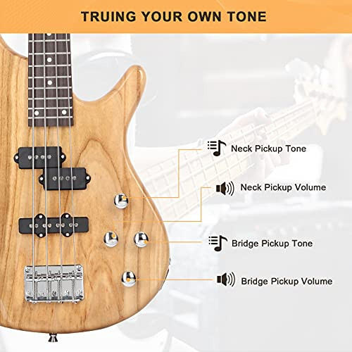 GLARRY Electric Bass Guitar Full Size 4 String Exquisite Stylish Bass with Power Line, Bag and Wrench Tool (Natural Wood) - 5