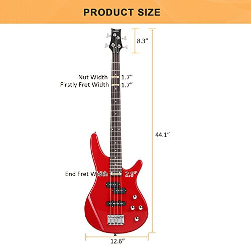 GLARRY Electric Bass Guitar Full Size 4 String Exquisite Stylish Bass with Power Line, Bag and Wrench Tool (Red) - 3