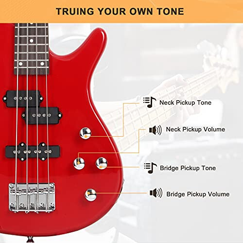 GLARRY Electric Bass Guitar Full Size 4 String Exquisite Stylish Bass with Power Line, Bag and Wrench Tool (Red) - 5