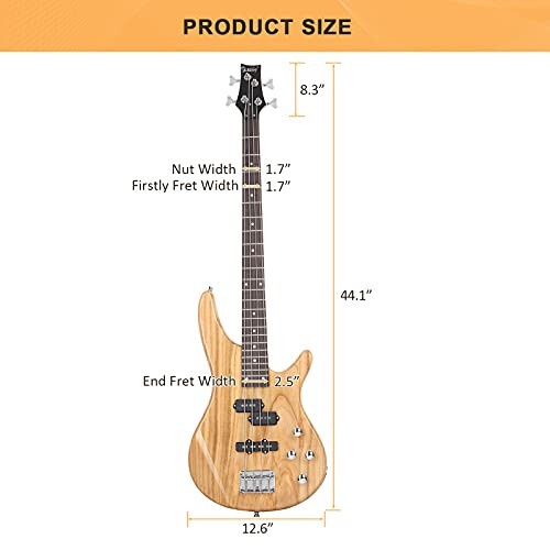 GLARRY Elektrik Bas Gitar To'liq o'lchamli 4 torli jozibdor uslubiy Bass quvvati, liniyasi, sumkasi va kaliti bilan (tabiiy yog'och) - 3