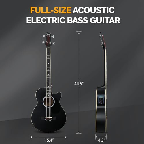 GLARRY Full Size Acoustic Electric Bass Guitar Beginner Kit, Cutaway 4 Strings Electric Acoustic Bass Guitar w/Inbuilt Tuner, Bag, Strap, Picks, Strings, Basswood Bass Guitarra, Matte Black - 6