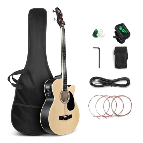 GLARRY Full Size Acoustic Electric Bass Guitar Beginner Kit, Cutaway 4 Strings Electric Acoustic Bass Guitar w/Inbuilt Tuner, Bag, Strap, Picks, Strings, Basswood Bass Guitarra, Matte Natural - 1