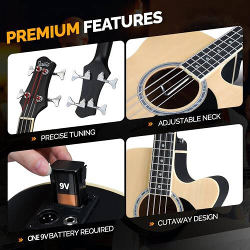 GLARRY Full Size Acoustic Electric Bass Guitar Beginner Kit, Cutaway 4 Strings Electric Acoustic Bass Guitar w/Inbuilt Tuner, Bag, Strap, Picks, Strings, Basswood Bass Guitarra, Matte Natural - 4