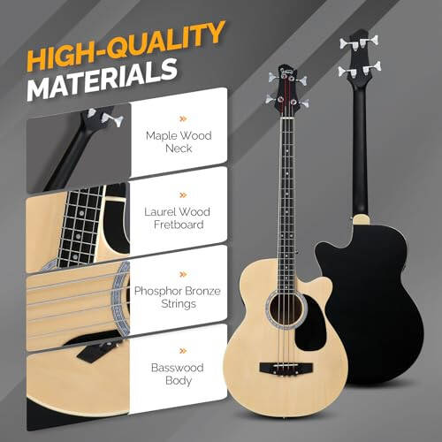 GLARRY Full Size Acoustic Electric Bass Guitar Beginner Kit, Cutaway 4 Strings Electric Acoustic Bass Guitar w/Inbuilt Tuner, Bag, Strap, Picks, Strings, Basswood Bass Guitarra, Matte Natural - 5