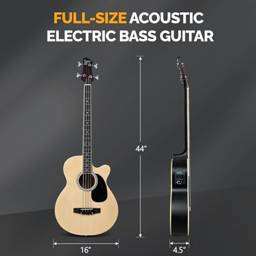 GLARRY Full Size Acoustic Electric Bass Guitar Beginner Kit, Cutaway 4 Strings Electric Acoustic Bass Guitar w/Inbuilt Tuner, Bag, Strap, Picks, Strings, Basswood Bass Guitarra, Matte Natural - 6