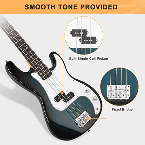 GLARRY Full Size Electric Bass Guitar with 20W AMP, 4 String Beginner Starter Kit with Accessories including Cable, Strap, Bag for Kids and Adults (Dark blue) - 3