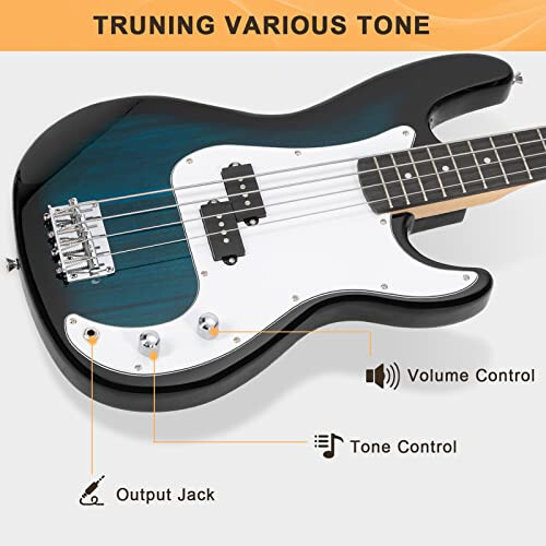 GLARRY Full Size Electric Bass Guitar with 20W AMP, 4 String Beginner Starter Kit with Accessories including Cable, Strap, Bag for Kids and Adults (Dark blue) - 4