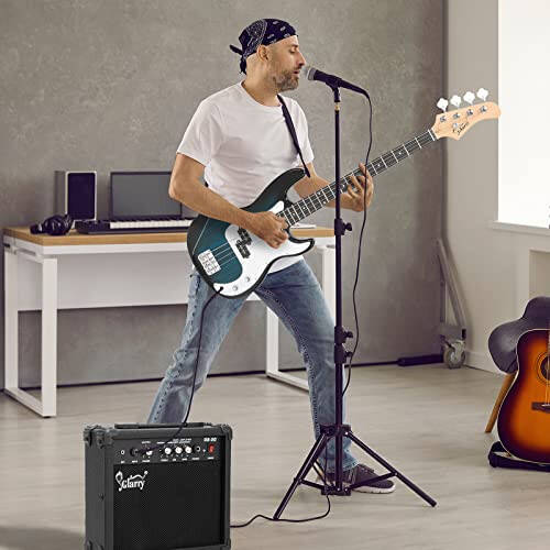 GLARRY Full Size Electric Bass Guitar with 20W AMP, 4 String Beginner Starter Kit with Accessories including Cable, Strap, Bag for Kids and Adults (Dark blue) - 7