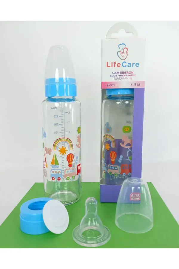 Glass Baby Bottle 250ml blue - 1