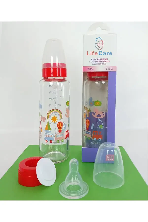 Glass Baby Bottle 250ml red - 1