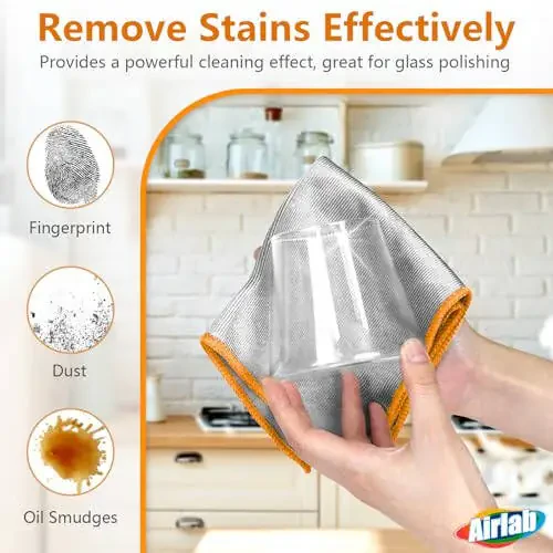 Glass Polishing Cloth Streak Free Miracle Microfiber Cleaning Cloth Lint Free Cleaning Rags for Glasses Kitchen Dish Mirrors Easy Clean, Pack of 6, 12
