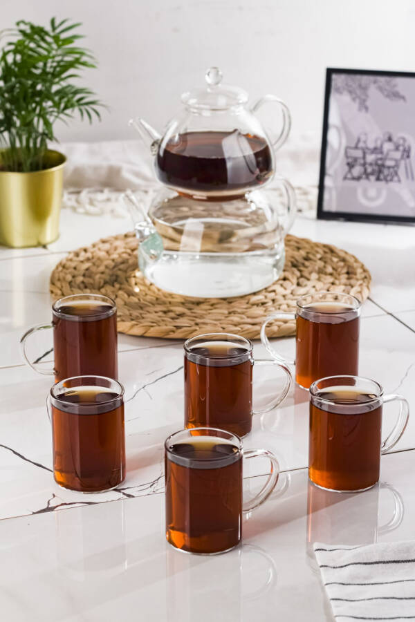 Glass Teapot and Glass Cup Set Glass Tumbler Tea Coffee Set (9 Pieces) - 5