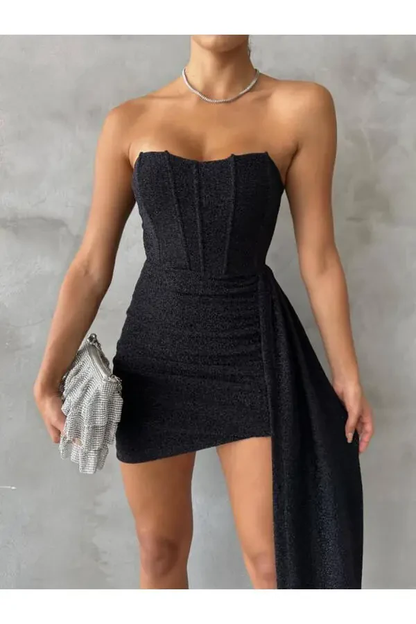 Glimmering Sequin Fabric Detailed Mini Prom Dress with Tapestry Texture - Prom and Graduation Dresses - 6