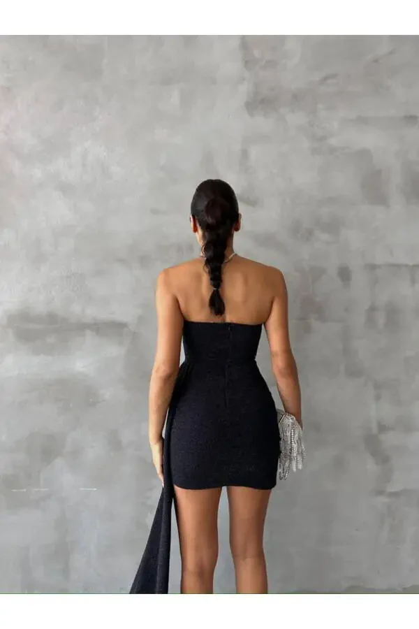 Glimmering Sequin Fabric Detailed Mini Prom Dress with Tapestry Texture - Prom and Graduation Dresses - 7