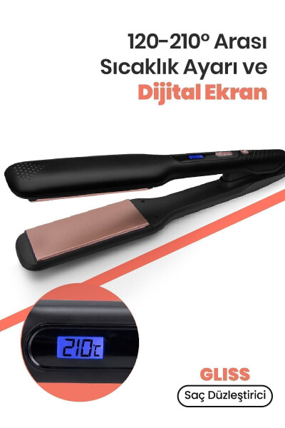 Gliss Dijital Ekranlı Seramik Geniş Plakalı 360 Derece Dönebilir Kablo Iyonik Saç Düzleştirici - 13