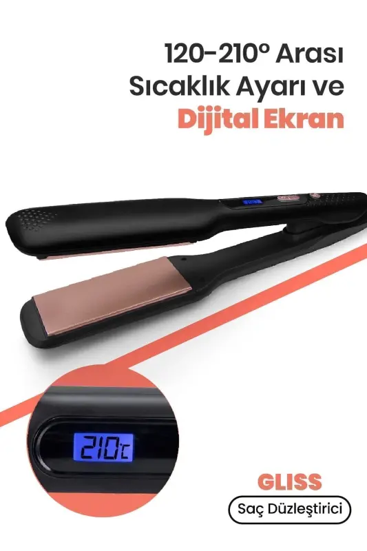 Gliss Dijital Ekranlı Seramik Geniş Plakalı 360 Derece Dönebilir Kablolu İyonik Saç Düzleştirici - 5