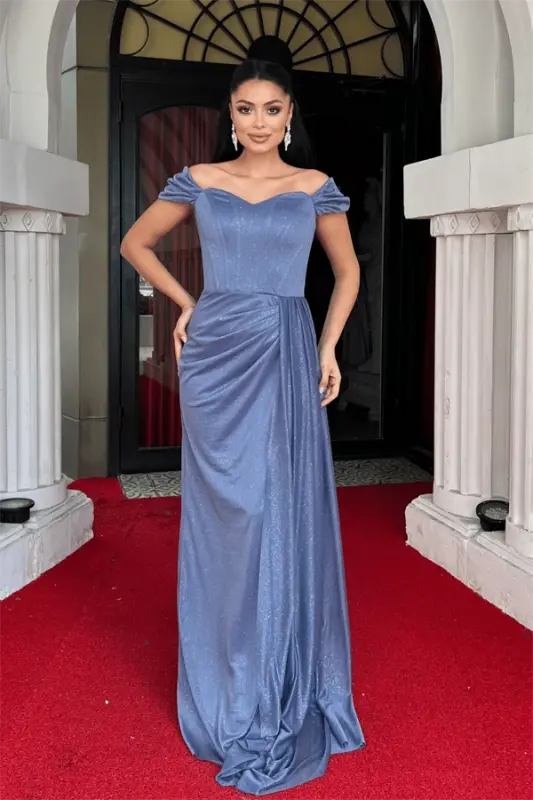 Glitter Fabric Boned Detailed Evening Dress - INDIGO BLUE - 1