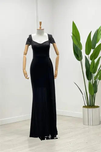 Glitter Fabric One Shoulder Ruched Long Dress - BLACK - 1