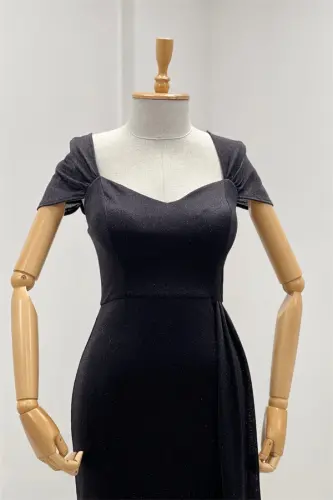 Glitter Fabric One Shoulder Ruched Long Dress - BLACK - 3