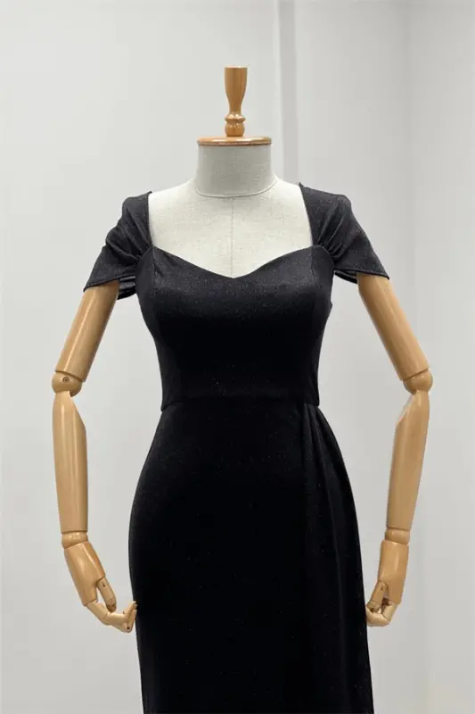 Glitter Fabric One Shoulder Ruched Long Dress - BLACK - 4