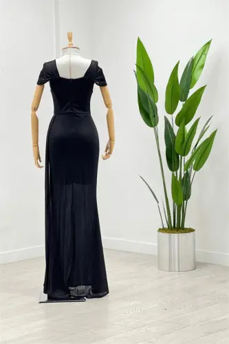 Glitter Fabric One Shoulder Ruched Long Dress - BLACK - 5