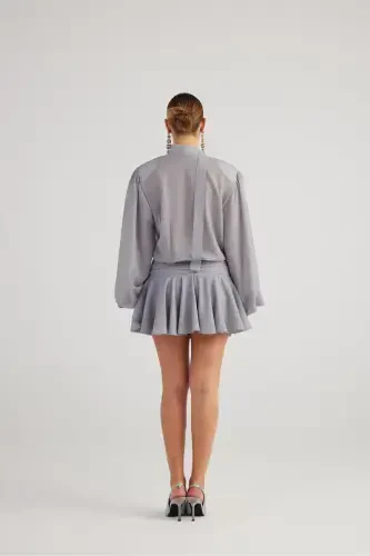 Glitter Fabric Ruffled Mini Vanesa Dress Gray - 3