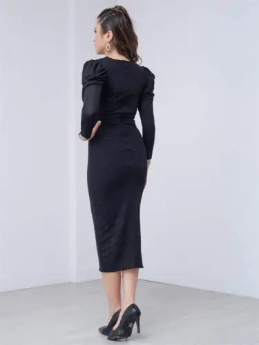 Glitter Pen Dress - Black - 5