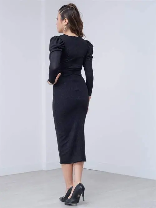 Glitter Pen Dress - Black - 5