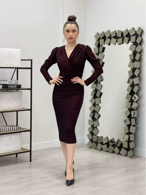 Glitter Pen Dress - BURGUNDY - 1