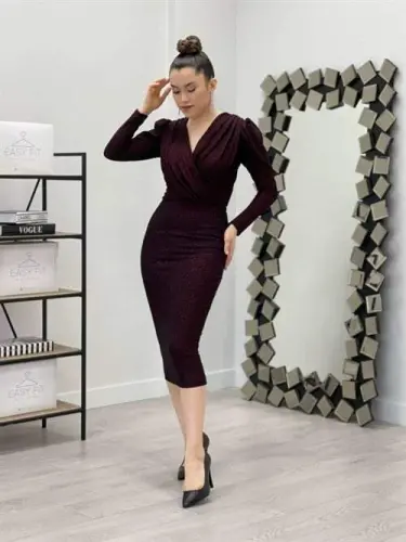Glitter Pen Dress - BURGUNDY - BÜYÜKBEDENIZ (1)