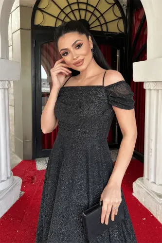 Glitter Tulle Fabric Midi Dress - SILVER - 4