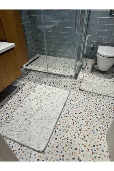 Glittery Bamboo Non-Slip Leather Bottom Dust Stain Resistant 2-Piece Set Toilet Bathroom Rug Set - GENEL MARKALAR (1)