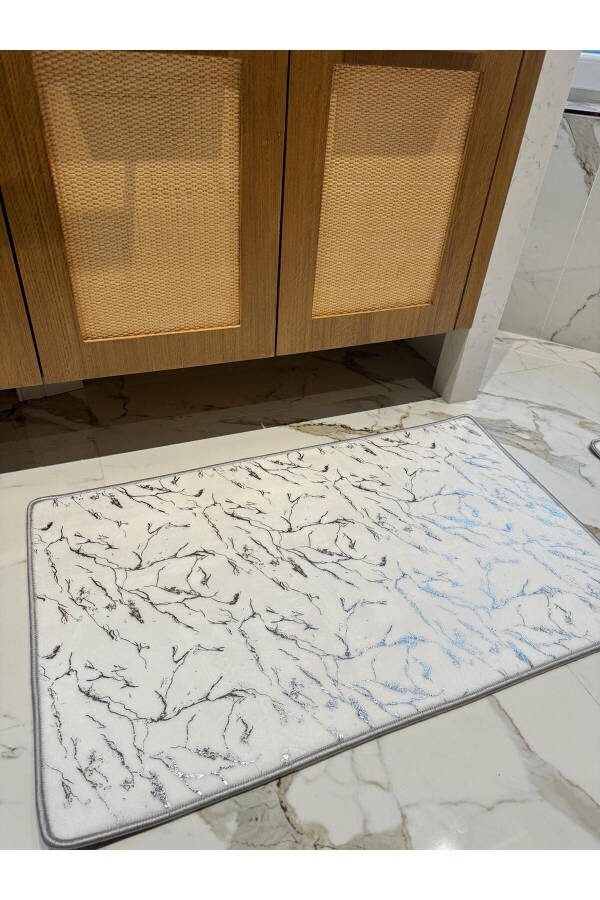 Glittery Bamboo Non-Slip Leather Bottom Dust Stain Resistant 2-Piece Set Toilet Bathroom Rug Set - 5