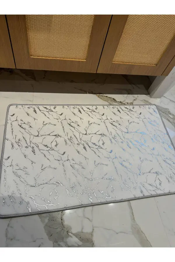 Glittery Bamboo Non-Slip Leather Bottom Dust Stain Resistant 2-Piece Set Toilet Bathroom Rug Set - 4