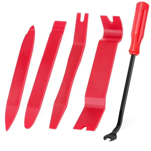GLK Auto Trim Removal Tool Set, 5pcs Plastic Pry Tool Kit, Auto Trim Tool, Prying Tool, Car Door Panel Clip Revmoal Tool, Fasteners Remover, red - 1