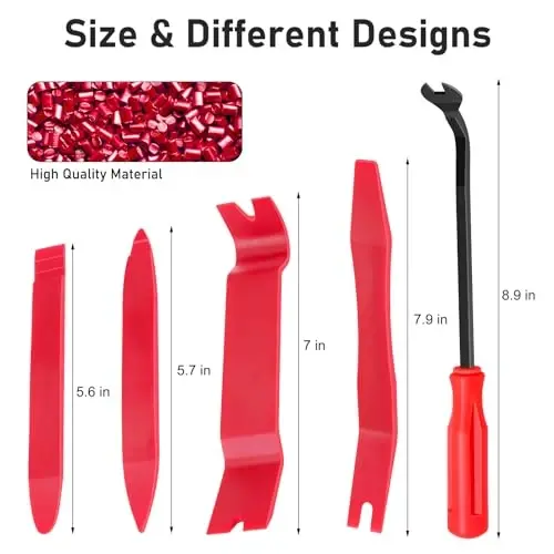 GLK Auto Trim Removal Tool Set, 5pcs Plastic Pry Tool Kit, Auto Trim Tool, Prying Tool, Car Door Panel Clip Revmoal Tool, Fasteners Remover, red - 2