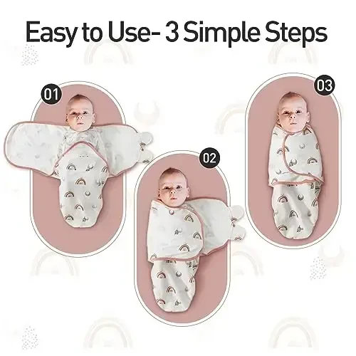 GLLQUEN BABY 3 dona Organik Chaqaloq O'rash Uyqu Qoplari Yangi Tug'ilgan Chaqaloqlar uchun - Chaqaloq O'rashlari 0-3 Oy, Yangi Tug'ilgan O'rash Qopi, Kamalak & Quyosh, Go'dak O'rash Ko'rpacha (Kichik/O'rta) - 6