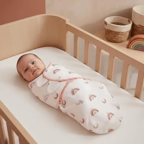 GLLQUEN BABY 3 dona Organik Chaqaloq O'rash Uyqu Qoplari Yangi Tug'ilgan Chaqaloqlar uchun - Chaqaloq O'rashlari 0-3 Oy, Yangi Tug'ilgan O'rash Qopi, Kamalak & Quyosh, Go'dak O'rash Ko'rpacha (Kichik/O'rta) - 1