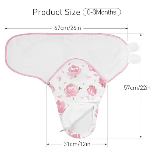 GLLQUEN BABY Baby Swaddle Sleep Sacks with Zipper - 3-Pack Newborn Swaddling Sack, Baby Swaddles Sleep Sack 0-3 Months,Pink Floral or Leaves, Swaddling Blankets 3 Pack Wrap Set, Easy Change Swaddle - 4