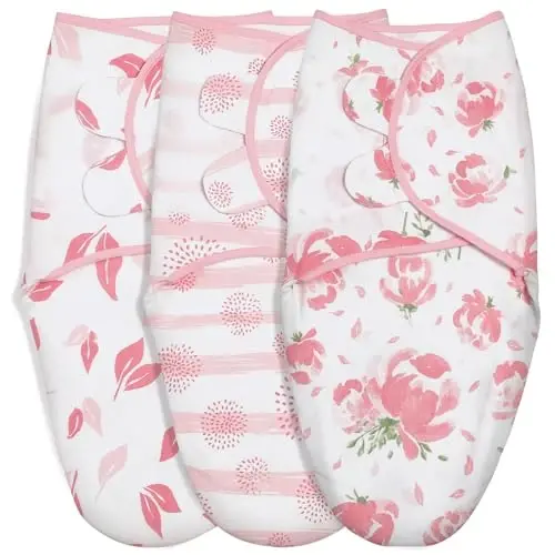 GLLQUEN BABY Girl Swaddles 0-3 Months - 3 Pack Baby Swaddles Sack for Newborn, Infant Sleep Sack, Easy Swaddling Wrap, A Pink Floral, Nursery Swaddle Blankets Essentials - 1